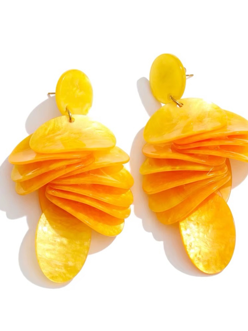 Yellow Layered Shell-Effect Drop Earrings
